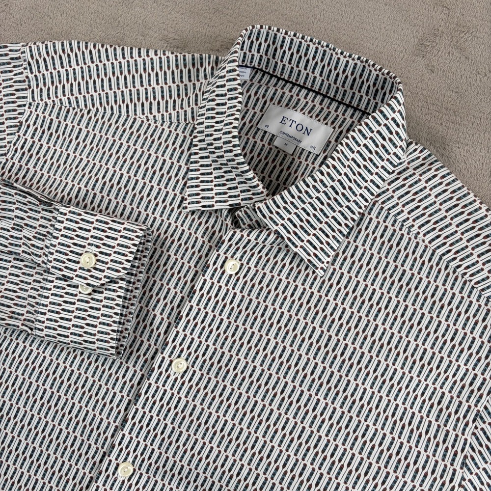 ETON Contemporary Fit Dress Shirt Men 15.75‎ 40 Medium Tribal Feathers NWOT $265